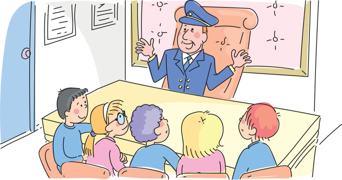 Police talking in children's class.