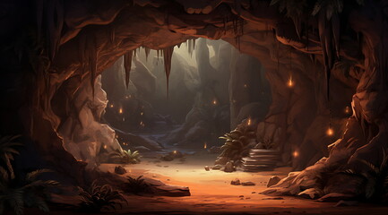 Naklejka premium 3d render of a cave with colourful rocks inside, Generative AI