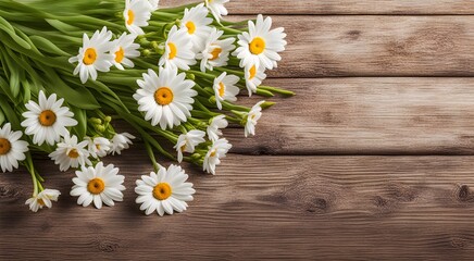 Beautiful white daisies. Chamomile bouquet on wood table