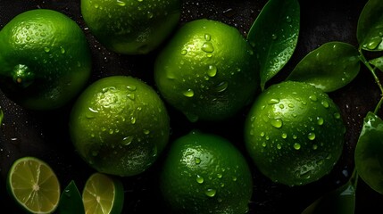 Fresh lime with water splashes and drops on black background