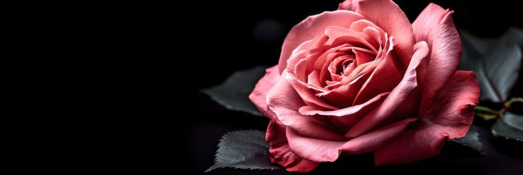Abstract Flower Pink Rose On Black, Banner Image For Website, Background, Desktop Wallpaper