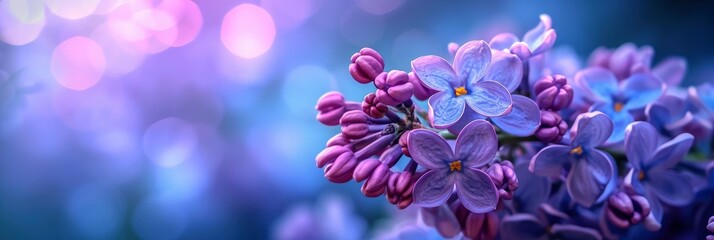Fototapeta na wymiar Adorable Lilac Blossom Flowers, Banner Image For Website, Background, Desktop Wallpaper