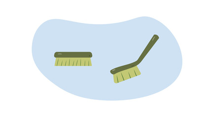 Set of cleaning brushes. A brush with a handle and a brush without a handle.
Hand-held household supplies for cleaning and housework. Flat vector illustration eps 10 isolated on white background.