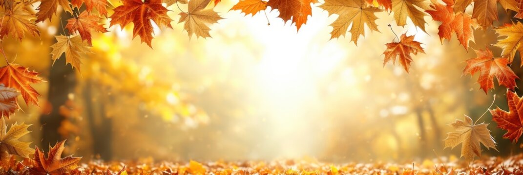 Autumn Frame Colorful Marple Leaves, Banner Image For Website, Background, Desktop Wallpaper