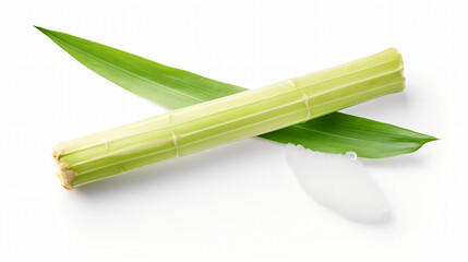 Flat lay of Fresh sugar cane stalk with peeled