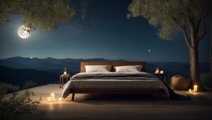 Fototapeta na wymiar bed room with nature themes