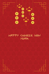 happy chinese new year isolated with gold and red, flat design