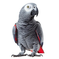 Fototapeta premium African Grey Parrot in natural pose isolated on white background, photo realistic