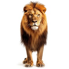 Fototapeta premium African Lion standing in natural pose isolated on white background, photo realistic