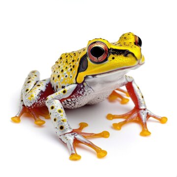 African Reed Frog in natural pose isolated on white background, photo realistic