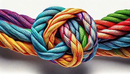 Entwined Harmony: Knot of Colorful Ropes as a Teamwork Metaphor"