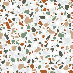 Terrazzo flooring, abstract seamless stone background. Modern natural mosaic flooring with random pattern. Small color stones. Terrazzo style for interior design. Vector texture.