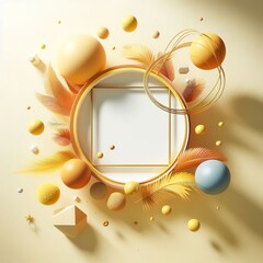 Abstract summer background with light mock up square in the middle and yellow balls flying