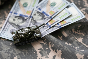 Bangkok, Thailand - March, 16, 2022 : Miniature model of military tank. Russian War of Ukraine War...