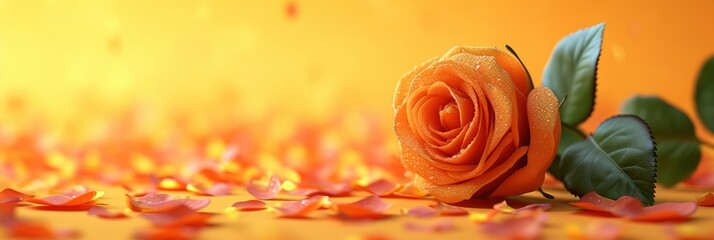 Beautiful Orange Rose On Delicate Yellow, Banner Image For Website, Background, Desktop Wallpaper