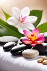 Naklejka na ściany i meble Tranquil Zen: Spa Relax Concept with Stones and Flowers Close-Up