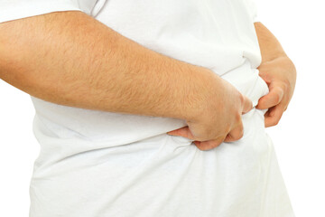 PNG, weight loss concept, overweight man isolated on white background.