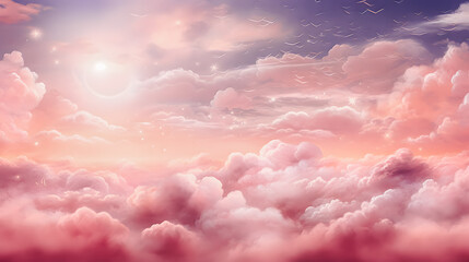 Ciel avec nuages dans les tons pastels de rose et mauve