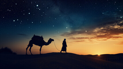 camel in desert at night
