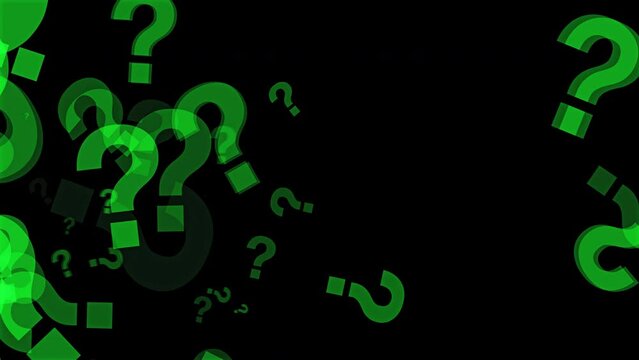 Green question marks sign moving right on black alpha background