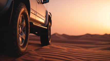 a car in the desert - obrazy, fototapety, plakaty