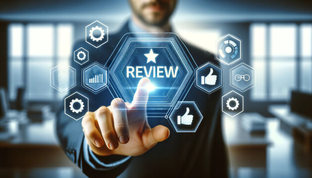 Business Review and Customer Feedback Analysis, Conceptual image depicting an interactive annual business review focusing on customer feedback action planning & strategic development for improvement