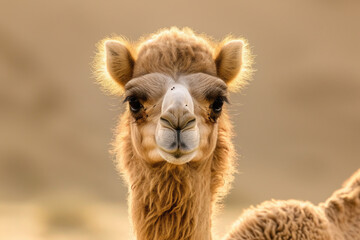 Obraz premium An innocent portrait of the soulful eyes and gentle demeanor of a camel calf
