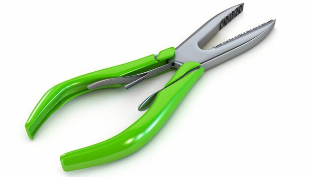 Pliers, green, ergonomic, 3d, isolated white background, clean simple,