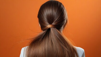 woman with long hair on orange background 