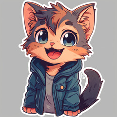 Cat with gleeful posing, sticker design