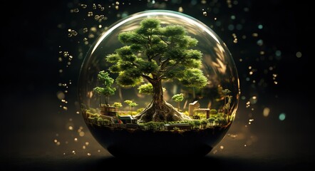 Glass globe with tree inside concept of earth day and protect pollution