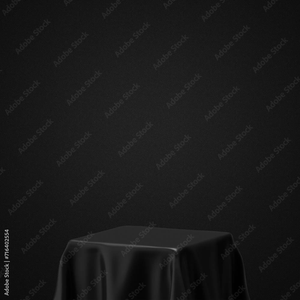 Fototapete black fabric podium luxury pedestal cloth product presentation 3d background with empty elegant disp