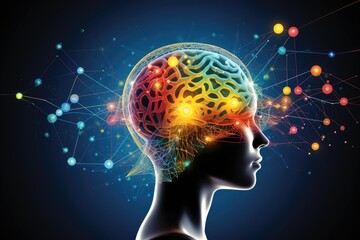 Obraz premium Brain puzzle, captivating jigsaw multicolored cognition. Neurotransmitter, brain network plasticity, learning strategie. Spatial orientation occipital bone, longterm depression (LTD) enigmatic pattern