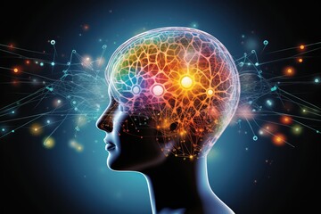 Brain puzzle, captivating jigsaw multicolored cognition. Neurotransmitter, brain network plasticity, learning strategie. Spatial orientation occipital bone, longterm depression (LTD) enigmatic pattern