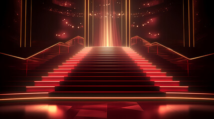 Red carpet staircase background, VIP entrance, night award ceremony