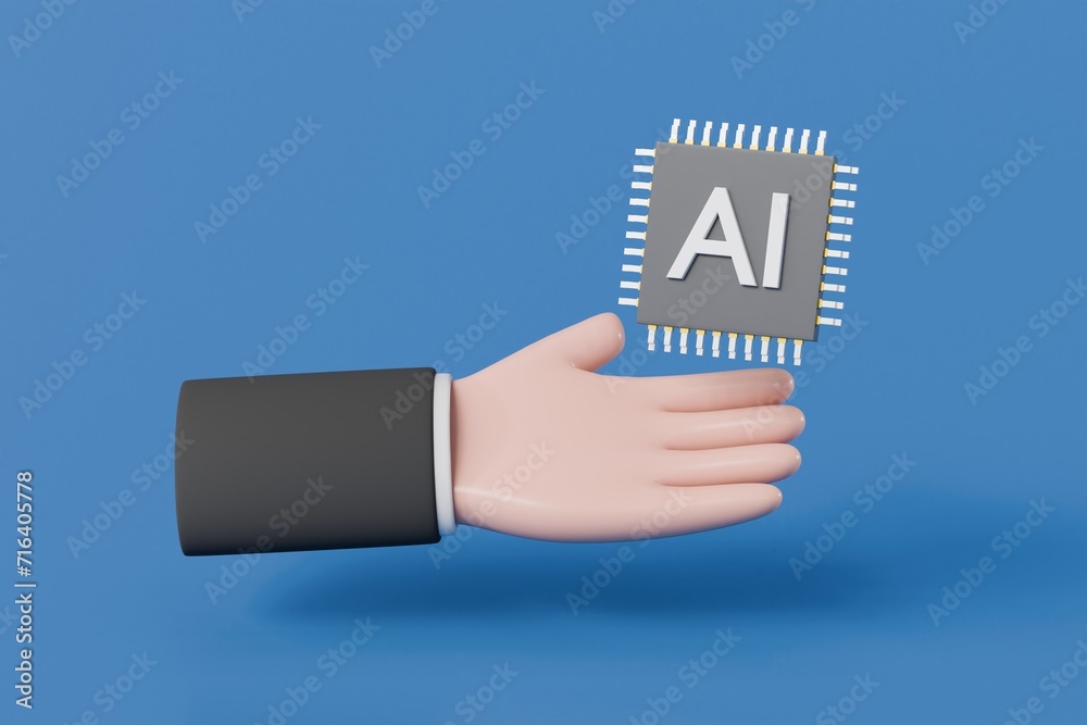 Poster 3d hand holding ai chip icon. generative ai concept, technology and engineering concept, artificial 