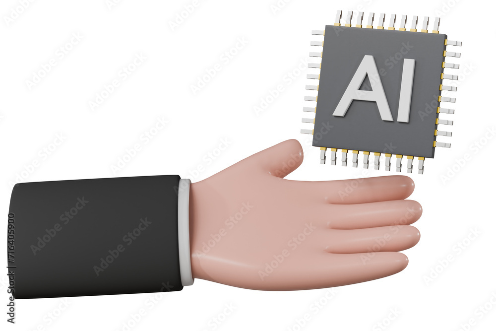 Poster 3d hand holding ai chip icon. generative ai concept, technology and engineering concept, artificial 