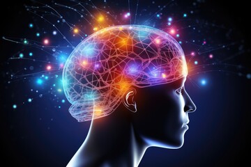 Obraz premium Cognitive journey brain puzzle, vibrant jigsaw colored cognition. Neural coherence, cultural influences, intricacies system neuroscience. Metabotropic wonders, axonal sprouting, intellectual growth