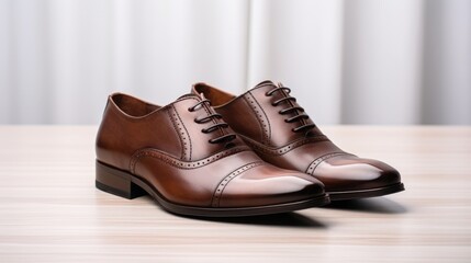 Comfortable and Fashionable Brown Leather Men's Dress Shoe in Modern Style. Luxury Elegance Photo