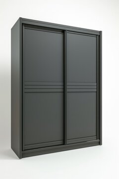 Wardrobe, slate gray, sliding doors, 3d, isolated white background