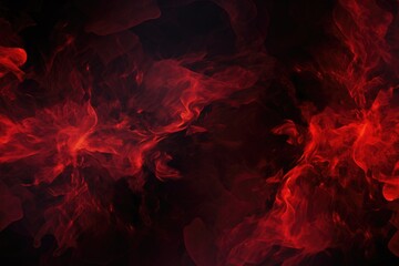Dark Red Flames Fractal Texture with Fiery Aura and Trendy Glow. Magical Hell Atmosphere - obrazy, fototapety, plakaty