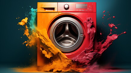 3d washing machine splash with colorful splash, Generative AI