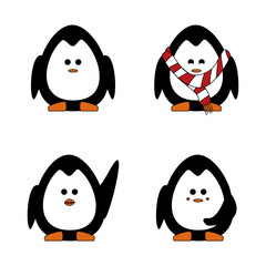 four cute and simple penguin character vectors | winter | design elements | 100% editable