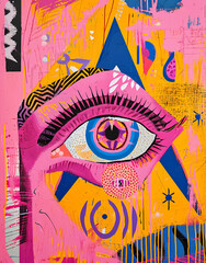 Pink Eye and Triangle in a Bright Pop Art Canvas background