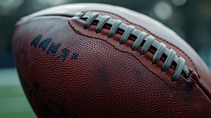 A close-up view of a football on a field. Suitable for sports-related designs and projects