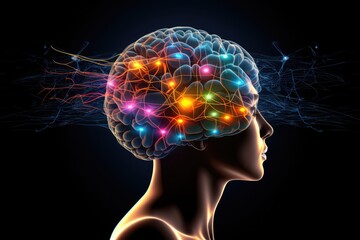 Vibrant realm brain, colorful neuronal network convergent thinking. Axon traverse thoughts, suppressor pathway. Wakefulness frontal lobe function, mindset habits. Neuronal network magnetic pull axon.