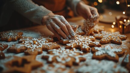 Close up view of a person adding icing to a cookie. Perfect for food-related projects and baking tutorials