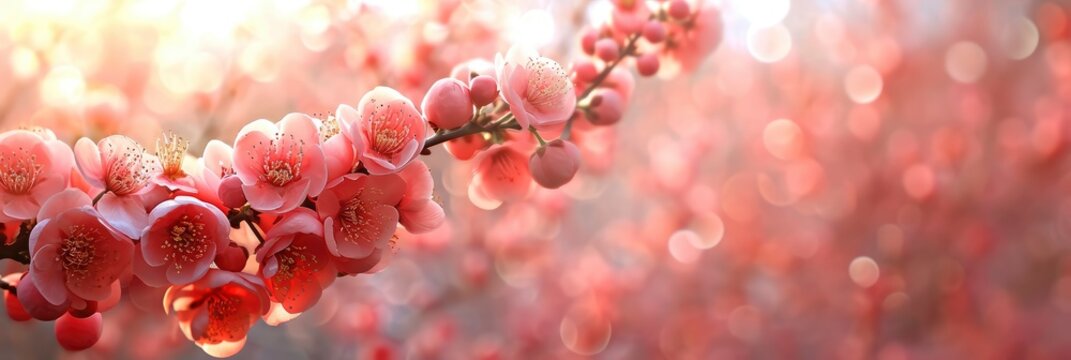 Japanese Quince Full Blooming, Banner Image For Website, Background, Desktop Wallpaper