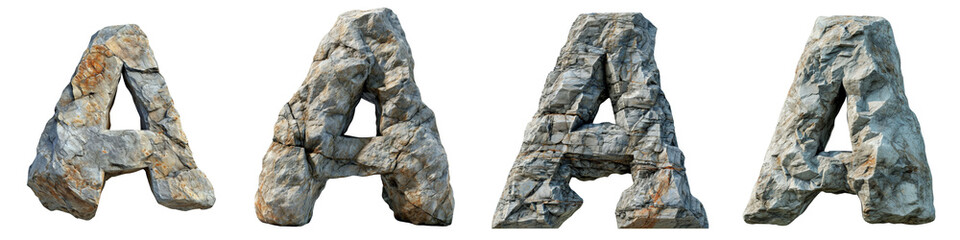 Fototapeta premium Rock Letter A Set Isolated on Transparent or White Background, PNG