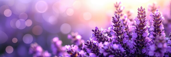 Lavender Flowers Close Purple Field Abstract, Banner Image For Website, Background, Desktop Wallpaper